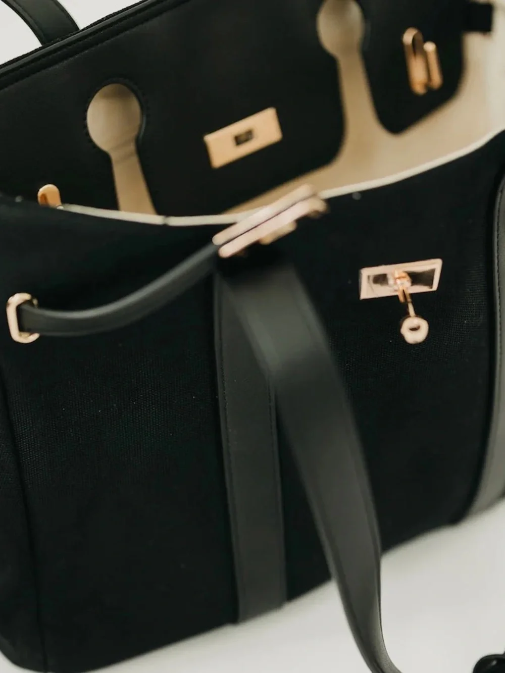 Pretty Simple Cadence Canvas And Vegan Leather Tote Bag Black High Quality
